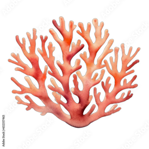 watercolor coral isolated on transparent png, generative ai