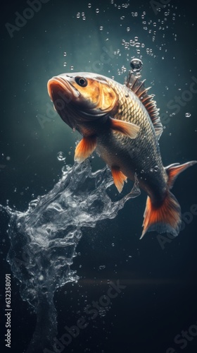 A large fish leaping from water s surface. Generative AI