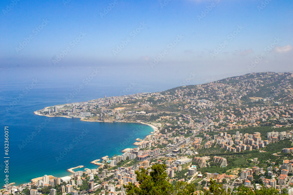 lebanon Jounieh Beirut cityscape coast landscape high up sky clouds mounatins mediterranean sea