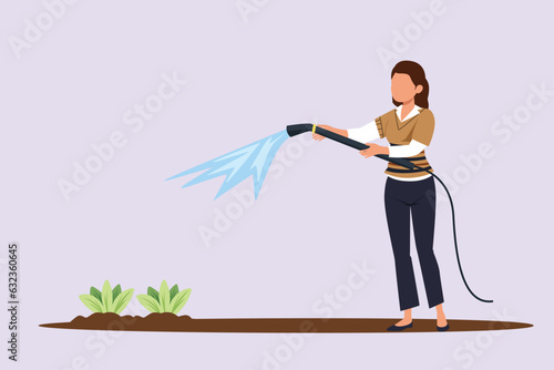 Happy woman caring about interior potted plants. Home gardening and growing houseplants concept. Colored flat vector illustration isolated. 