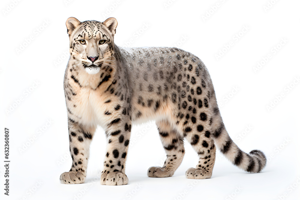 Snow Leopard isolated on a white background. Animal left side view portrait. Snow Leopard isolated on a white background. Animal left side view portrait.