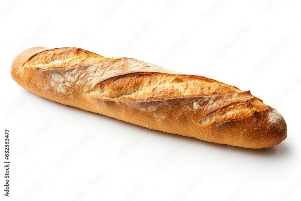 Big french bread illustration on white background. Generative AI