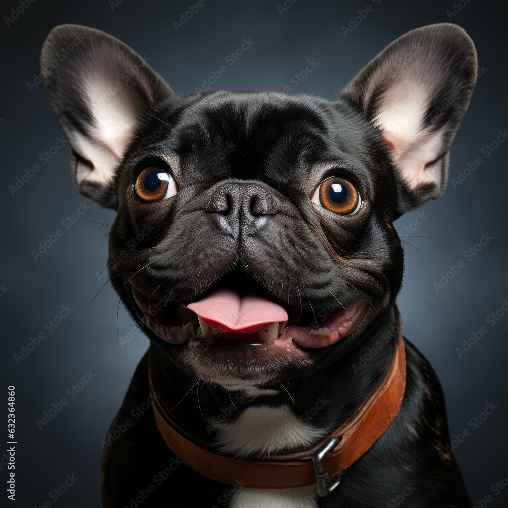 A happy smiling French Bulldog portrait. Generative AI. 