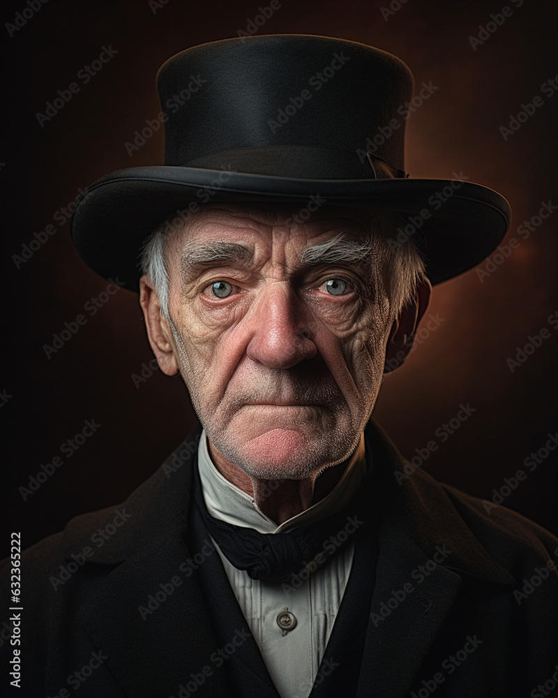 portrait of an older man in a suit, bowtie and top hat portrait of an older man in a suit, bowtie and top hat