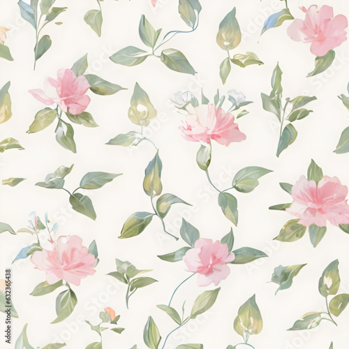 delicate pink and green floral pattern  generative ai