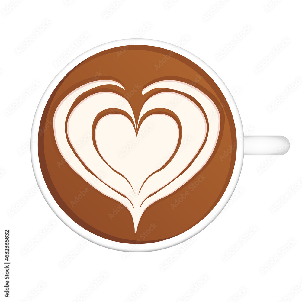 Isolated Latte Art. White Cup. Illustration on transparent background Isolated Latte Art. White Cup. Illustration on transparent background
