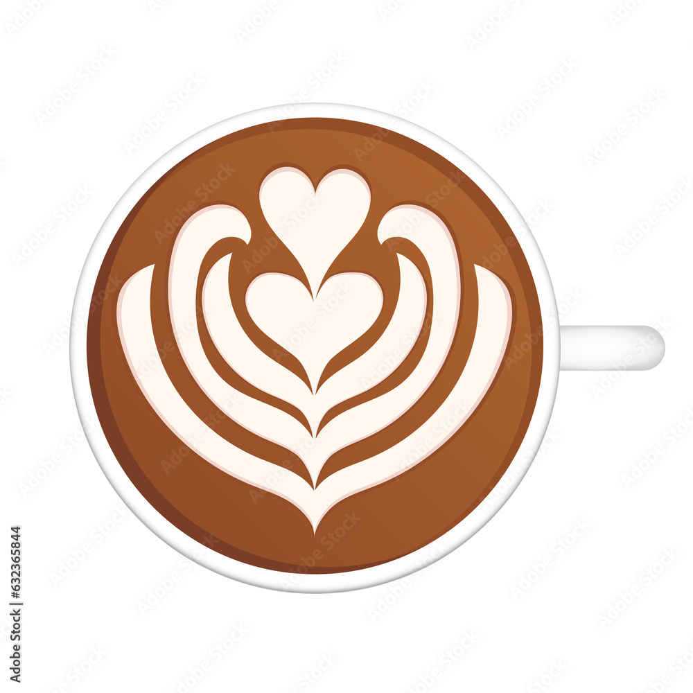 Isolated Latte Art. White Cup. Illustration on transparent background Isolated Latte Art. White Cup. Illustration on transparent background