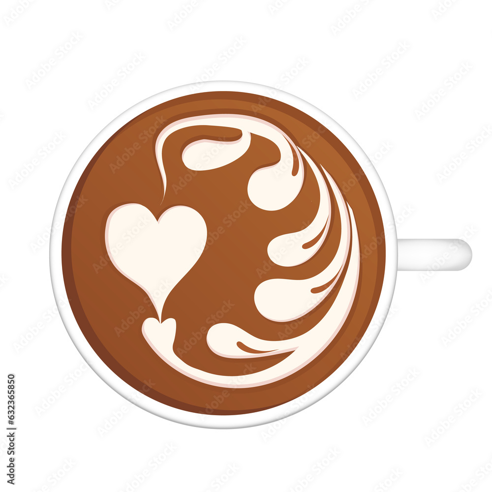 Isolated Latte Art. White Cup. Illustration on transparent background Isolated Latte Art. White Cup. Illustration on transparent background