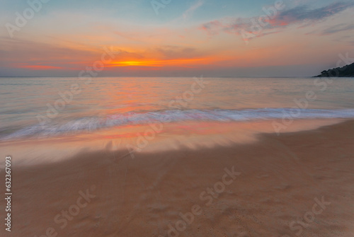 Tropical beach at sunset.