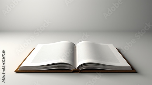 An open book with a plain background. This was created with generative ai and does not have real words. 