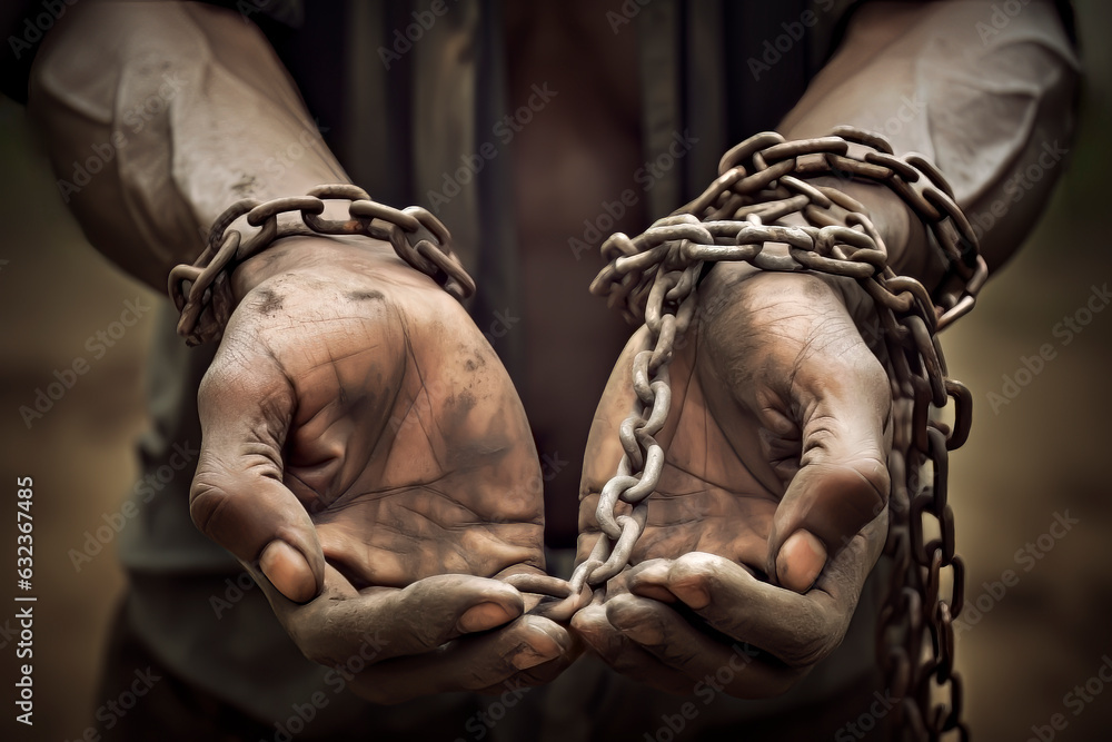 CHAINED HANDS. SLAVERY.