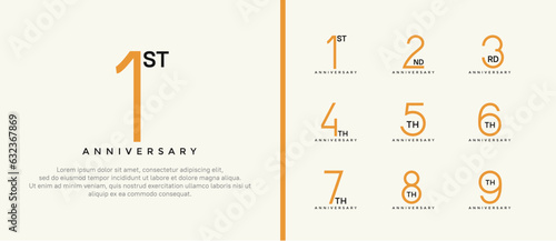 set of anniversary logo orange and black color on white background for celebration moment
