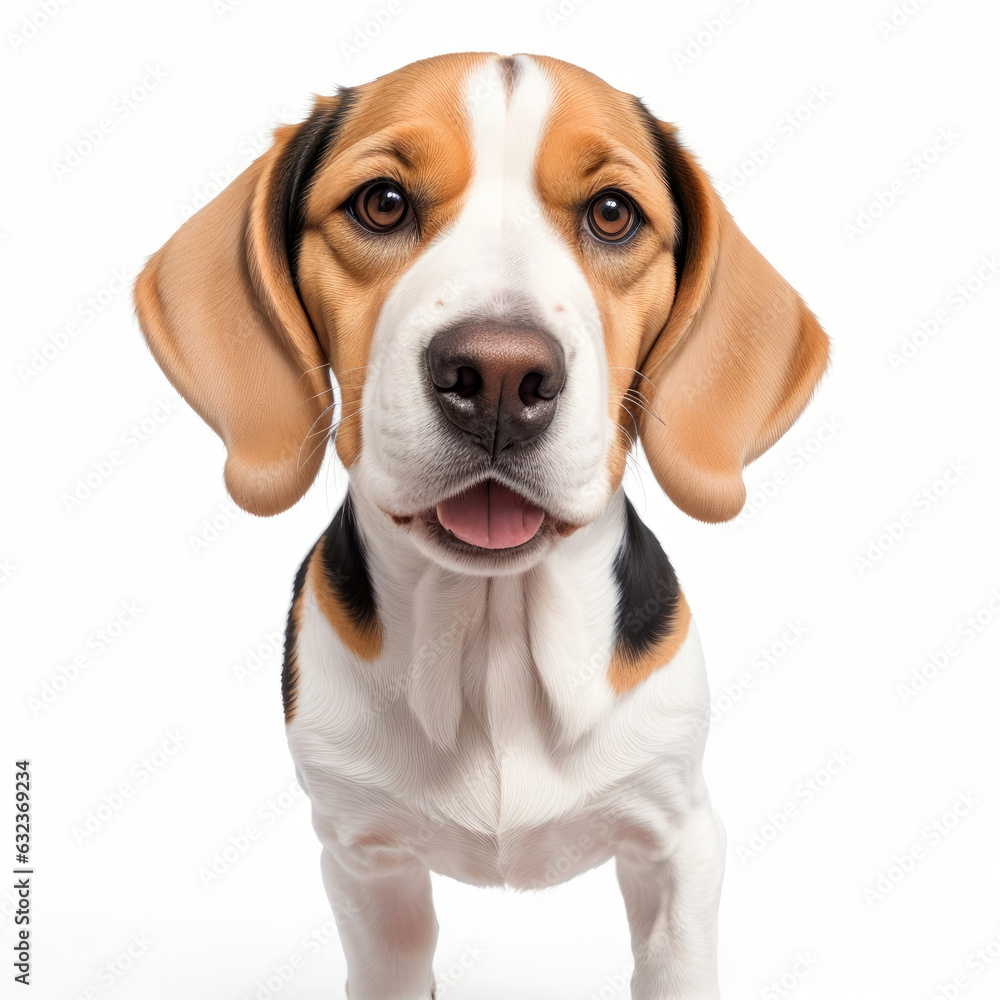 Cute beagle dog on white background. Generative AI