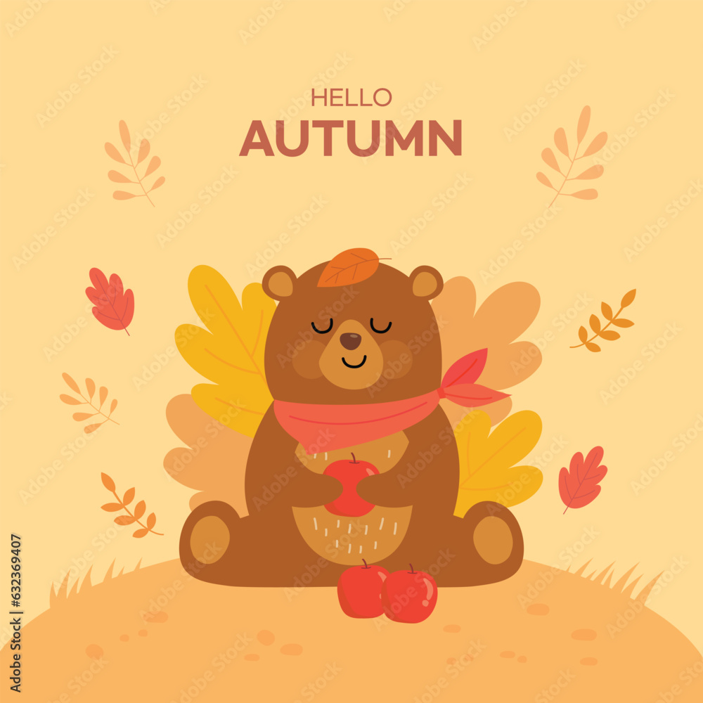 가을배경 귀여운 곰 Stock ベクター | Adobe Stock