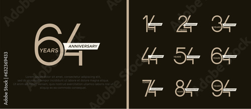 set of anniversary logo flat brown color and white ribbon on black background for celebration moment