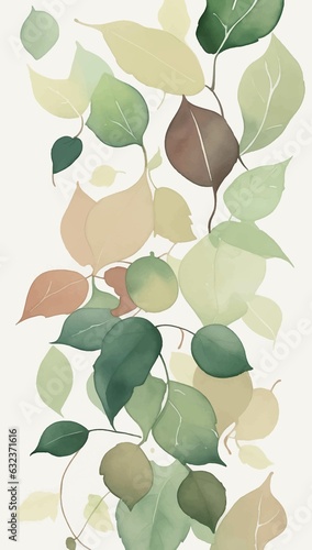 Vines Leaves Watercolor Background Vector