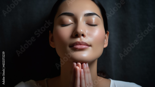 An inspiring shot of a person practicing self-care with a facial massage, advocating for relaxation and stress reduction in a skincare routine. 