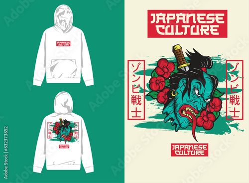 japanese zombie warrior head design for streetwear needs