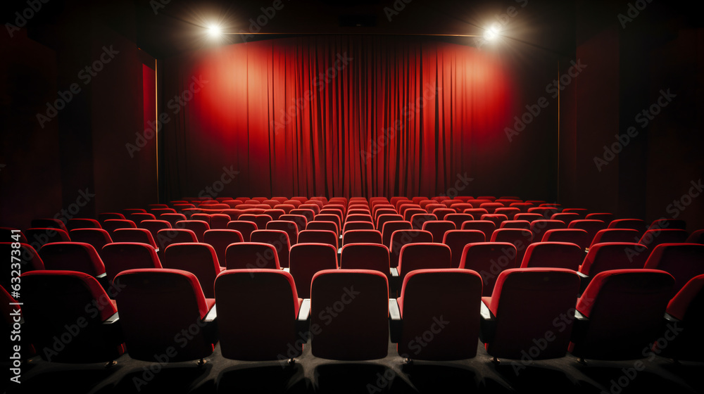 Fototapeta premium A theater with red chair seats - Generative AI