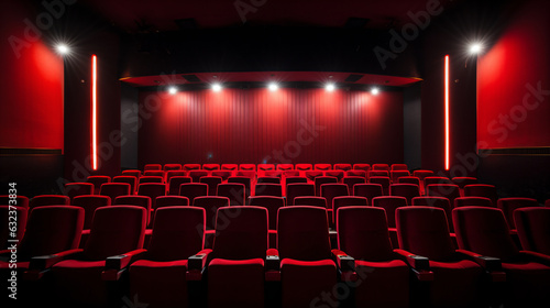 A theater with red chair seats - Generative AI