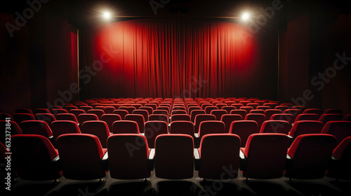 A theater with red chair seats - Generative AI © seogi