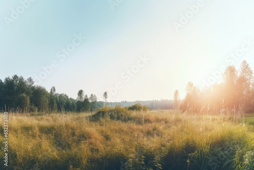 daybreak on a meadow and a clear sky. Generative AI