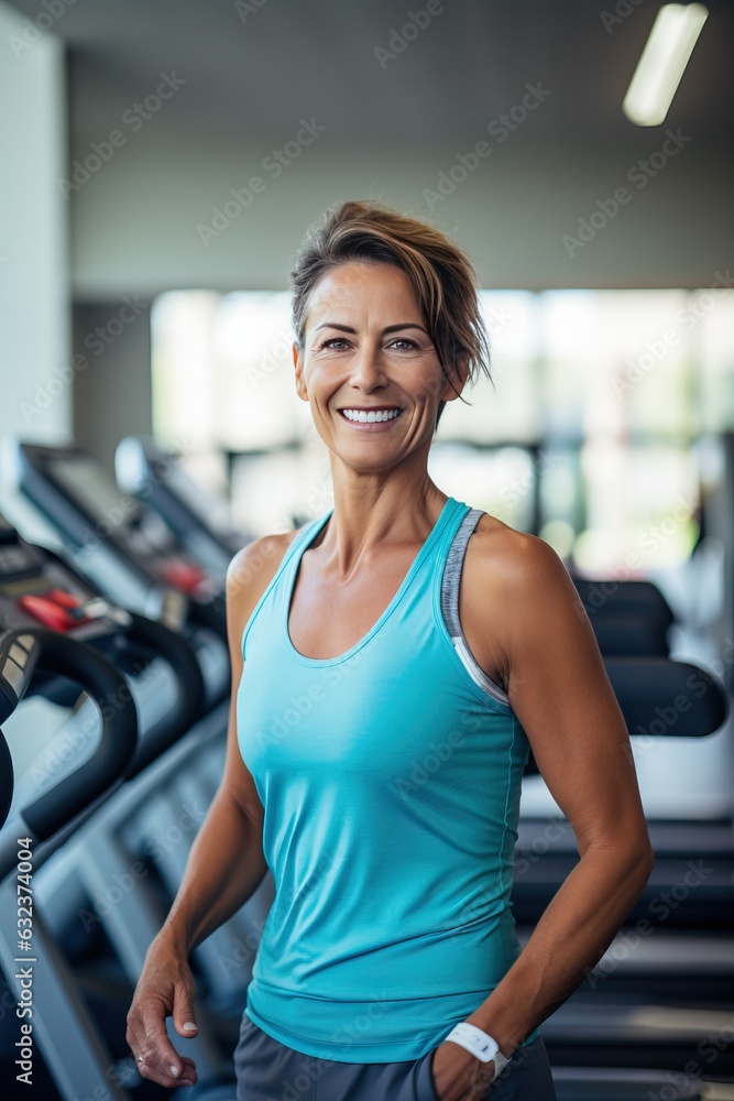 Fototapeta premium active Mature woman working out at the gym, generative ai