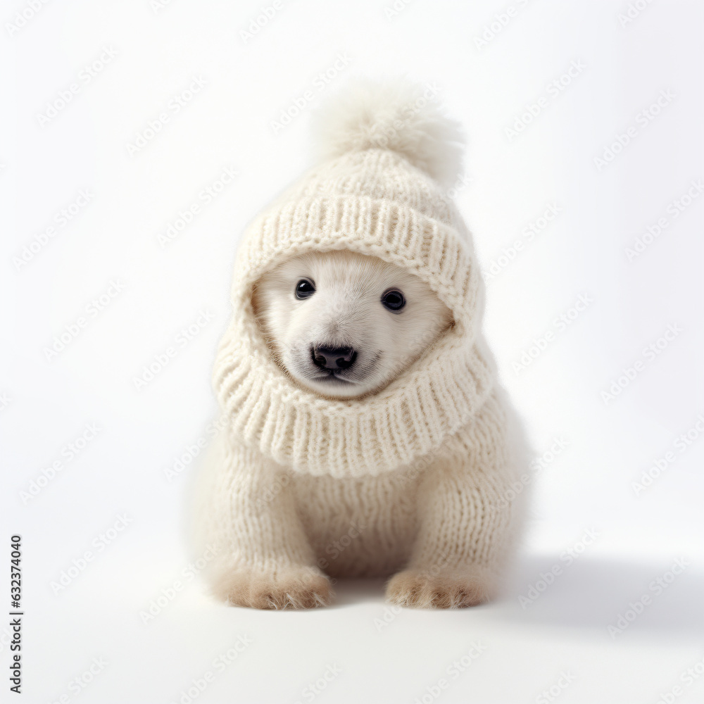 polar bear baby wearing a toque - Generative AI polar bear baby wearing a toque - Generative AI