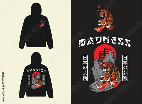 japanese madness tiger design for streetwear needs