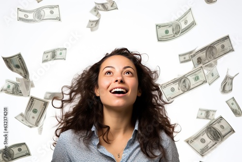 Woman with cash falling fro...