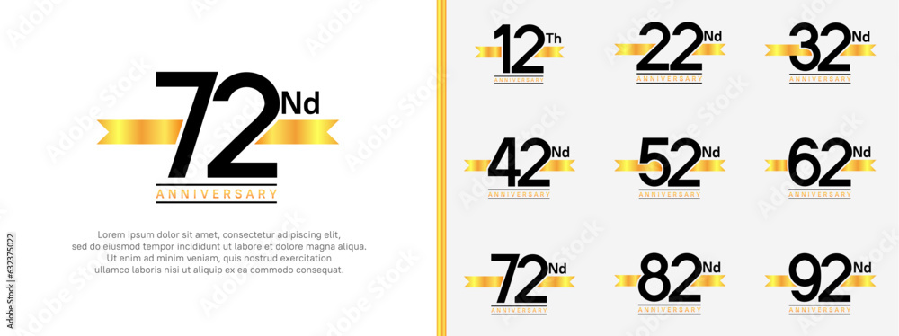 set of anniversary logo flat black color number and yellow ribbon on white background for celebration set of anniversary logo flat black color number and yellow ribbon on white background for celebration