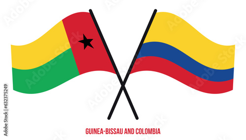 Guinea-Bissau and Colombia Flags Crossed And Waving Flat Style. Official Proportion. Correct Colors.