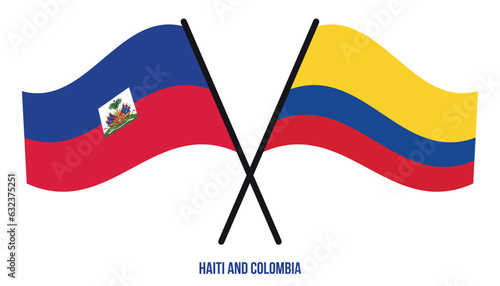 Haiti and Colombia Flags Crossed And Waving Flat Style. Official Proportion. Correct Colors.