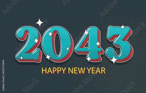 Happy New Year 2043 Concept Illustration On Halftone Effect. Modern Holiday Design.