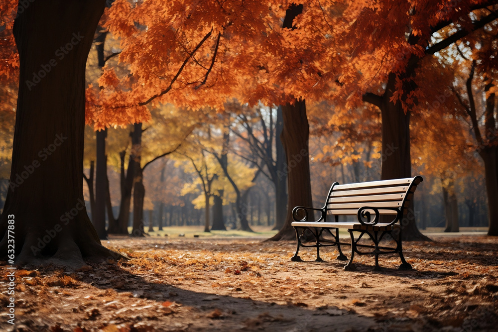 Autumn Serenity: A Bench Amidst Nature's Palette