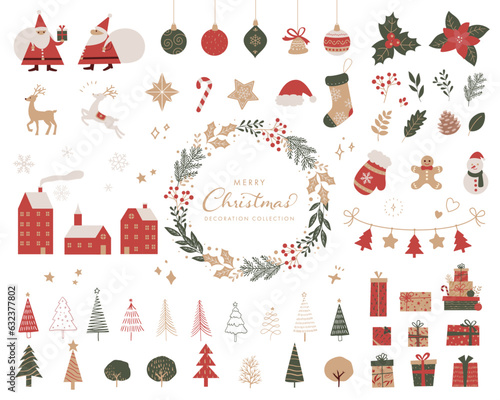 クリスマスの装飾のためのアイコンコレクション。(ベクターイラスト)