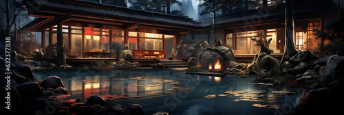 Serene Retreat: Traditional Japanese Ryokan with Open-Air Hot Springs © ELmidoi-AI