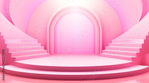 3D realistic pink podium with arch background for product placement 