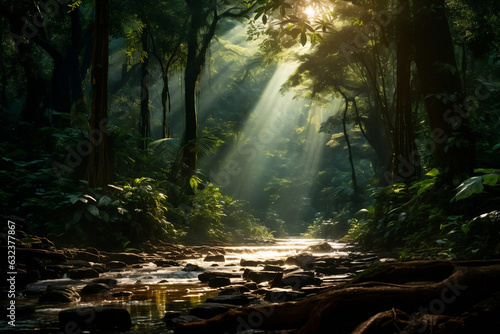 Serene Rainforest Clearing  Sunlit Oasis in Nature