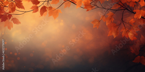 Colorful leaves falling against a rustic wooden background - autumn banner