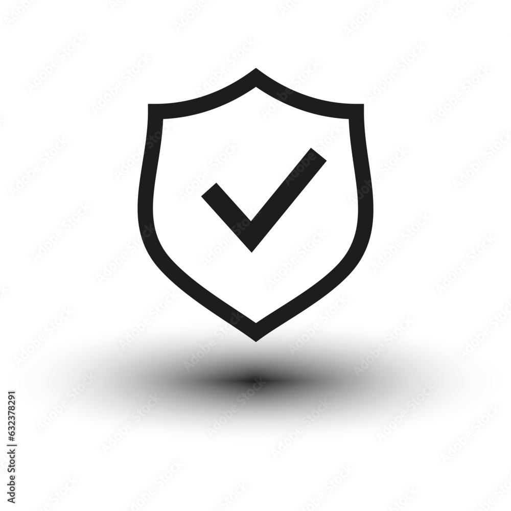 Protection icon with ok. Shield with a ok sign. Vector illustration. Eps 10. Protection icon with ok. Shield with a ok sign. Vector illustration. Eps 10.