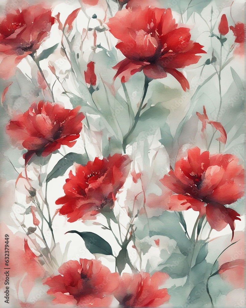 Red Flowers | Watercolor Painting | Modern Art | Digital Art | Wall Decor | 