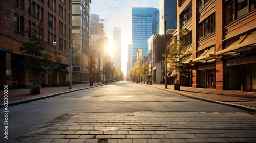 Illustration image of classical architecture and urban roads, empty road in the city, Generative AI illustration