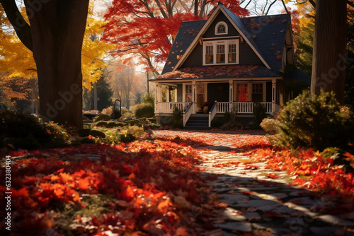 Cottage amidst a vibrant tapestry of autumn leaves