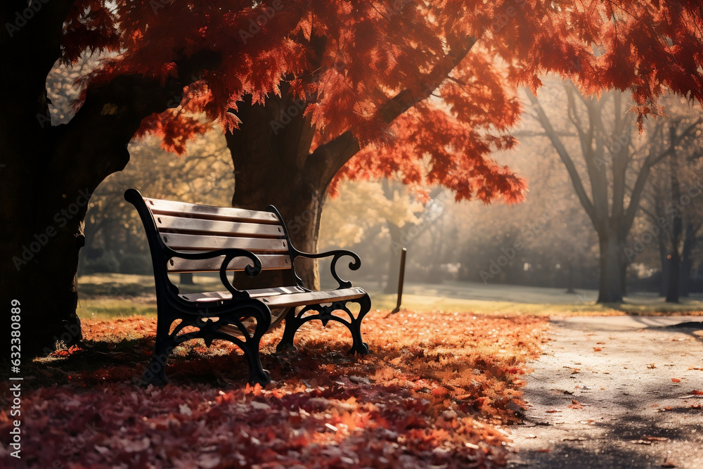 Autumn Serenity: A Tranquil Bench Amidst Nature's Beauty