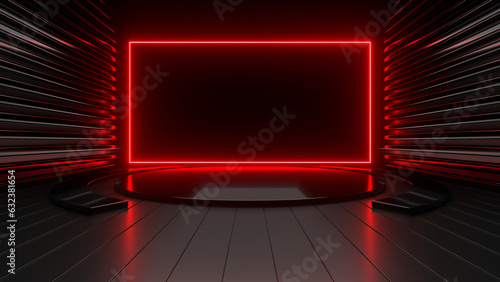 Fototapeta Naklejka Na Ścianę i Meble -  Empty stage, podium, place for product. Colored neon lights. 3d rendering image.