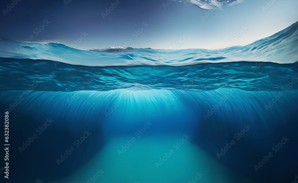 Fototapeta premium Under deep water ocean view with sunlit effect.