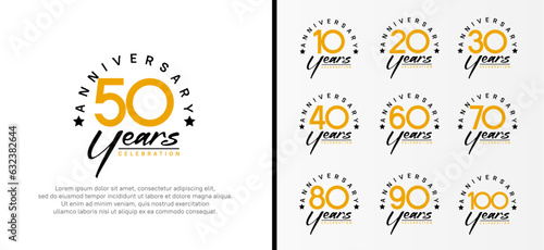 set of anniversary logo flat orange color number and black text on white background for celebration