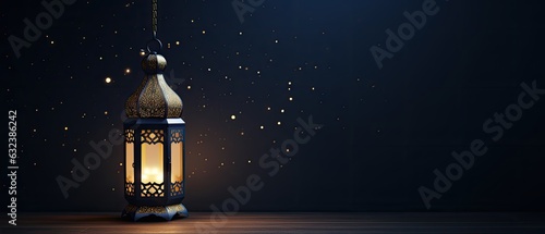 Ramadan decoration banner illustration template with Arabic lantern background.  copy space.