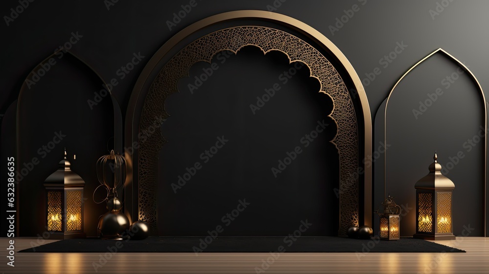 Ramadan decoration banner illustration template with Arabic lantern background.  copy space.